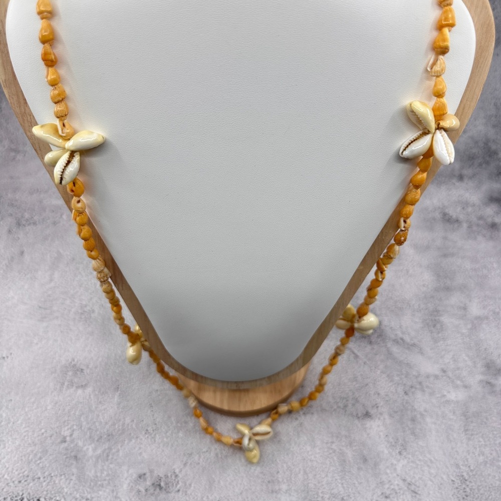Cowrie Shell Flower Necklace Long Boho Beach Statement Tropical Vintage Jewelry